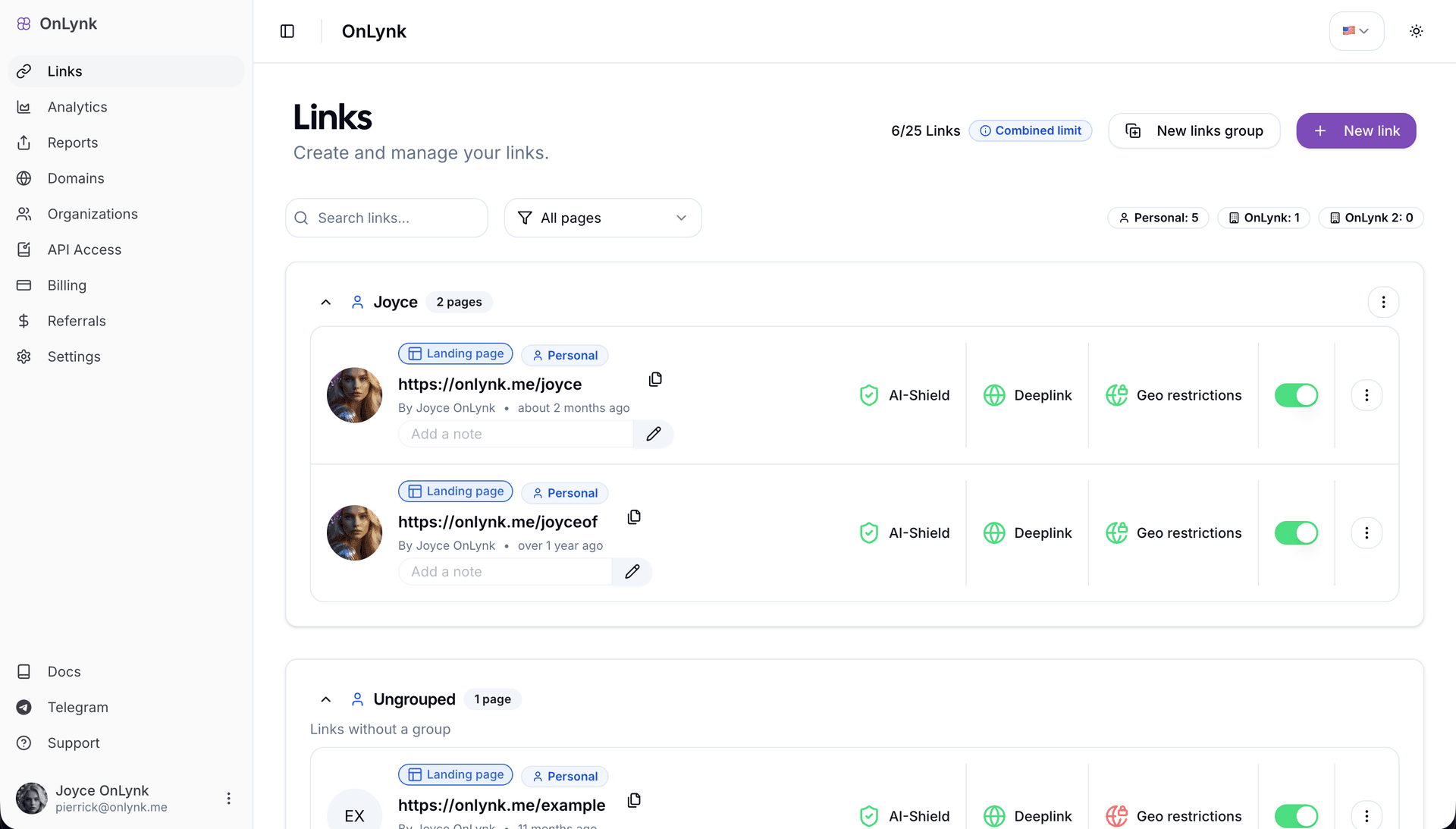 OnLynk dashboard